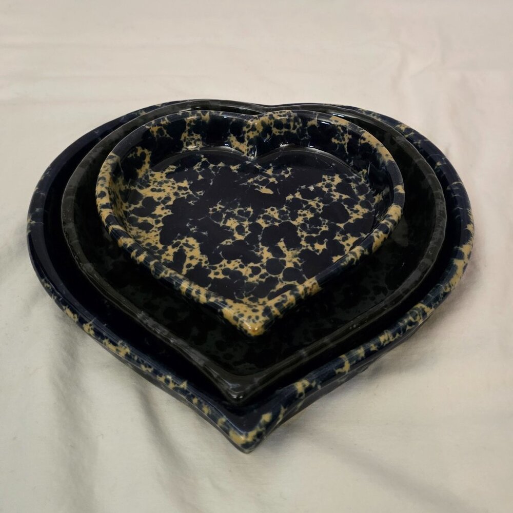 Vtg Bennington Pottery Vermont Set of 3 Heart Shaped Dishes 1948,1949,1950